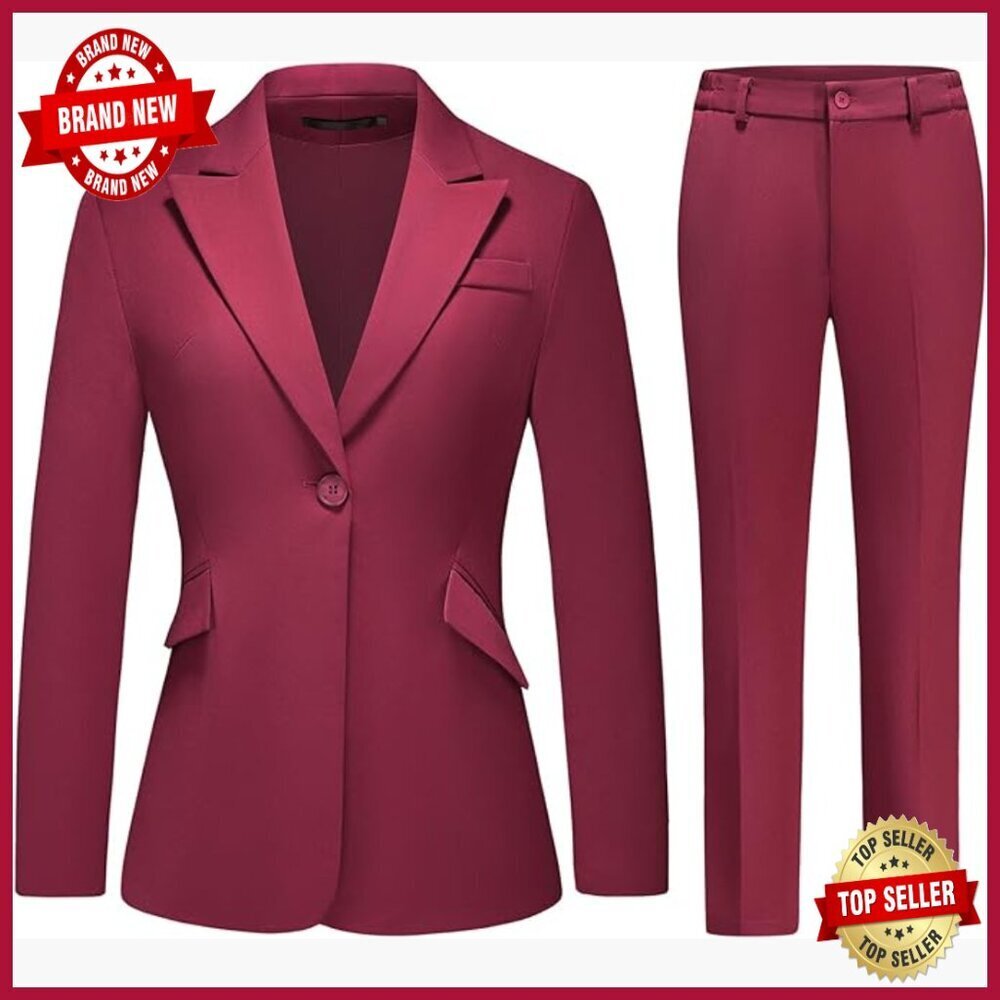 Women's 2-Piece Business Suit Set with Peak Lapel Blazer and Pants